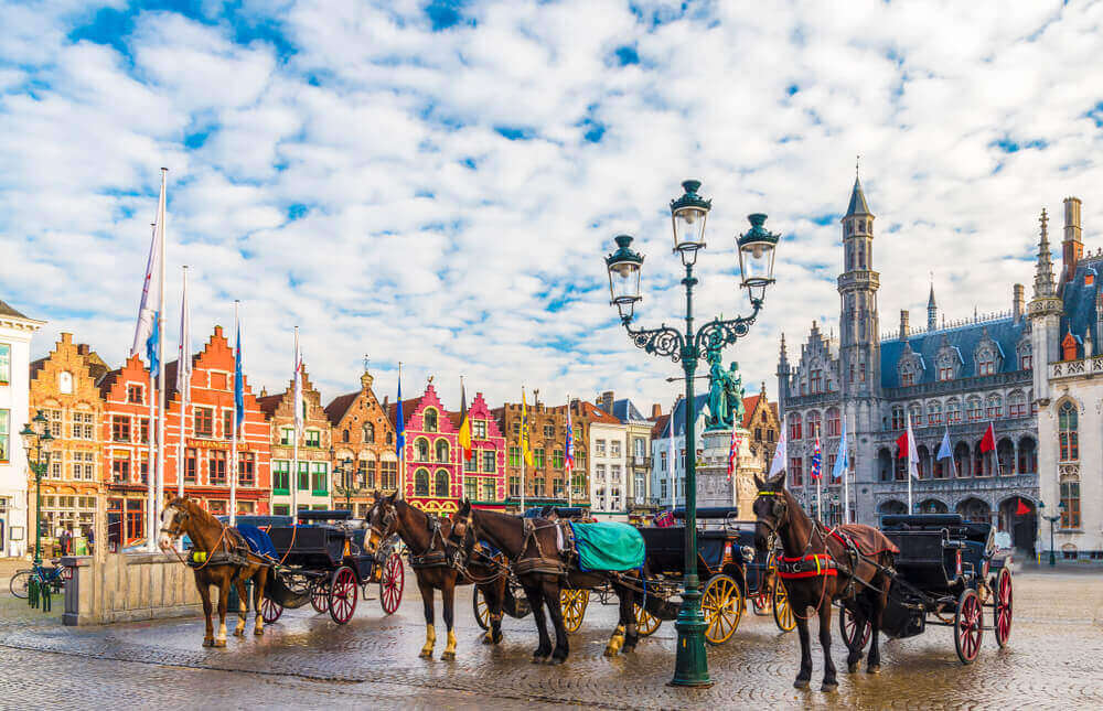 Grote Markt square in medieval city Bruges, Belgium.