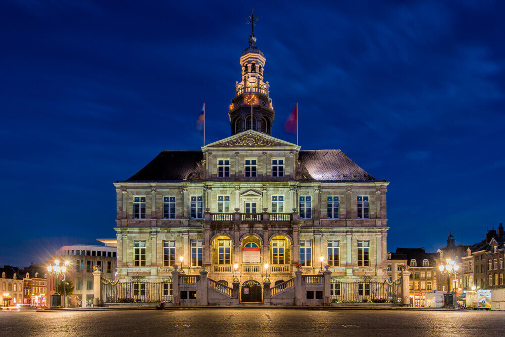 plan a trip to Europe. Historic Town Hall of the city Maastricht, The Netherlands