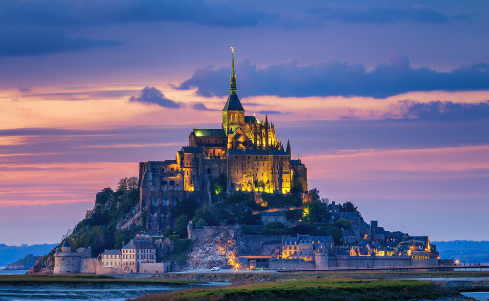 breathtaking landscapes in Europe. Mont Saint-Michel view in the sunset light. Normandy, northern France