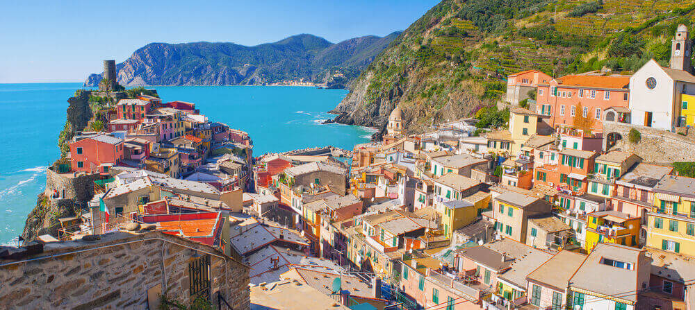 Panoramic view of beautiful Vernazza village, Cinque Terre, Liguria, Italy. Italy in September