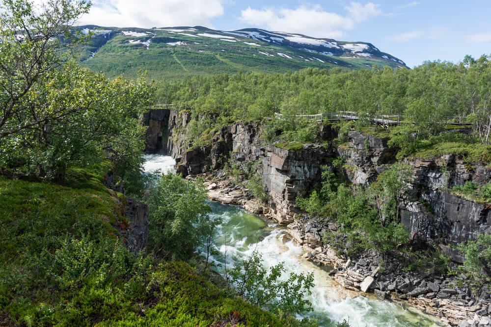 trip to Sweden. River flowing in the Canyon of Abisko National Park, Lapland, Sweden