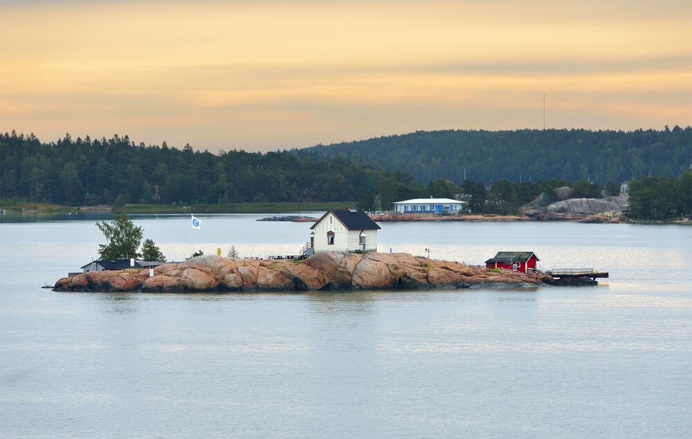 Trip to Finland. Rocky island in archipelago of Turku, Finland. Early morning, dawn