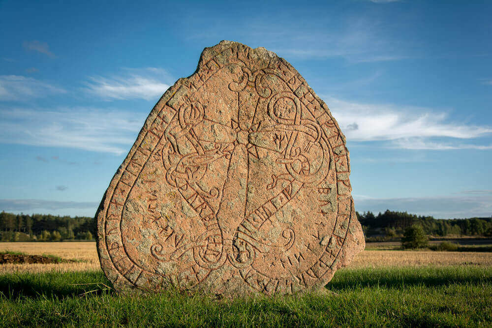 Rune stone in Sweden. Carved a thousand years ago by vikings. viking tour