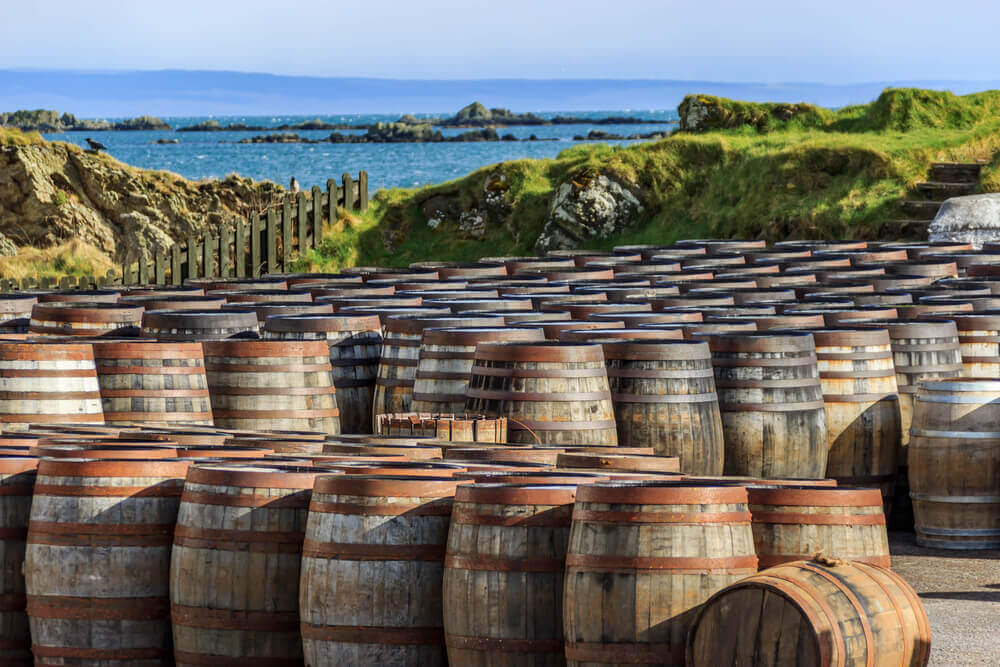 travel to europe. Scotch whisky barrels on the Island of Islay