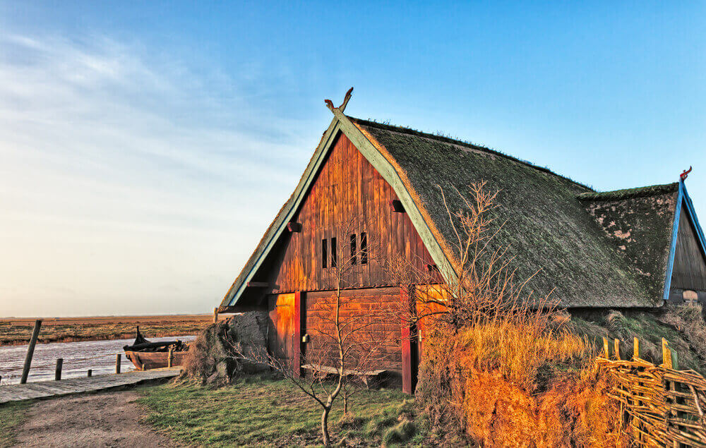 Traditional old Viking Age house hut in Bork village, Denmark. viking tour