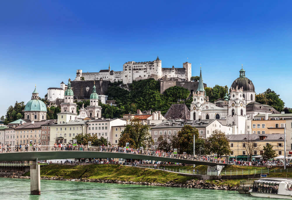 plan your trip. View of Salzburg and the fortress Hohensalzburg. Austria