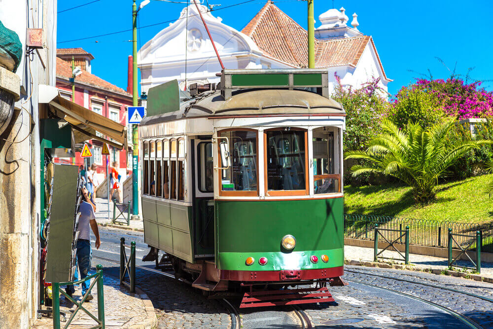  Vintage tram in the city center of Lisbon 