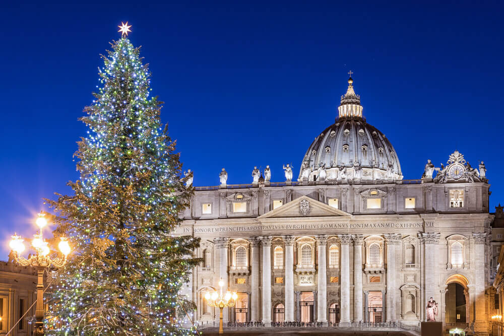 St. Peter Basilica at Christmas in Rome, Italy 